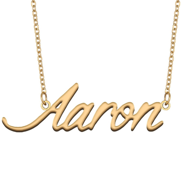 HUAN XUN 18k Gold Aaron Name Necklace Boys Jewelry Family Gift