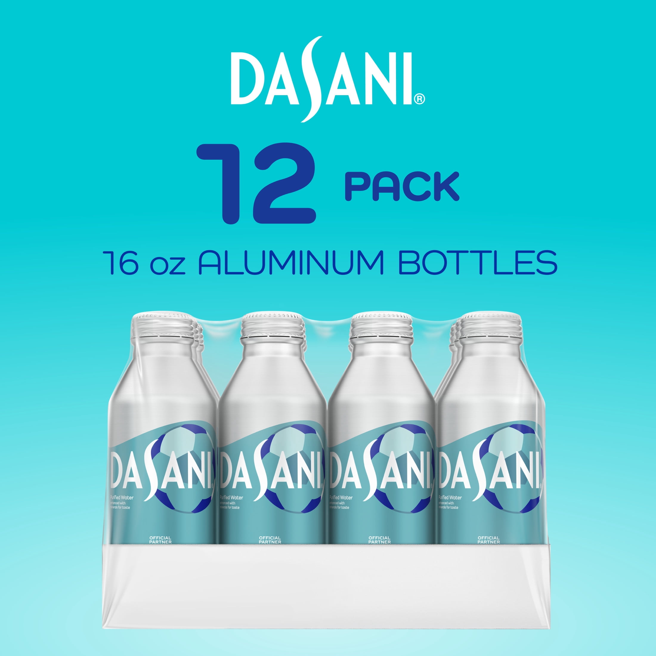 Dasani Purified Water Aluminum Bottle, 16 fl oz 12 pack
