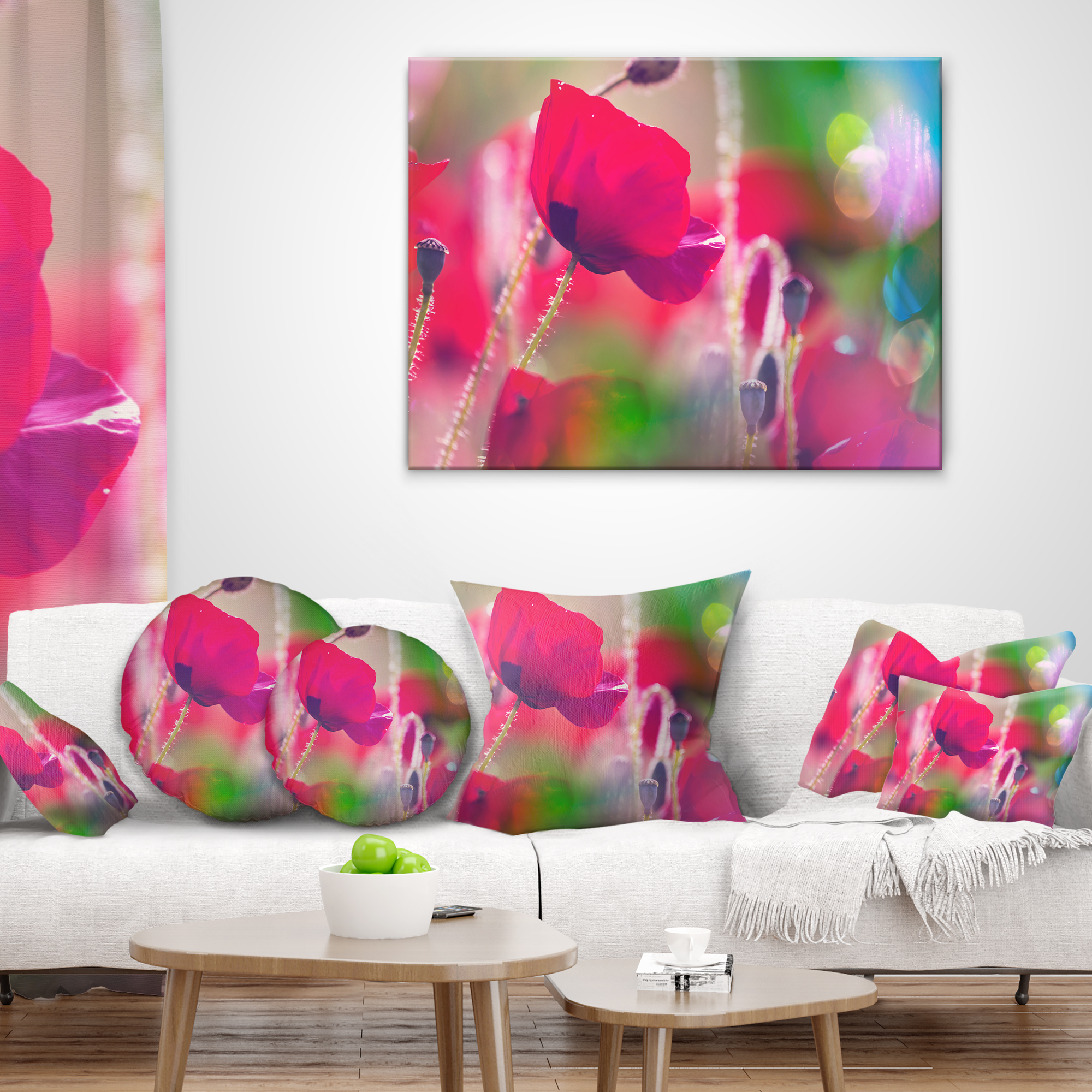Designart Close Up View of Red Poppy Flowers - Floral Throw Pillow - 16x16