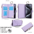 thumbnail image 3 of Allytechgroup Wallet Case for iPhone 12 Pro Max, RFID Blocking Multiple Cards Holder Zipper Pocket Hand Strap Shockproof Stand Phone Case with Crossbody Lanyard for Women Girls, Violet, 3 of 7