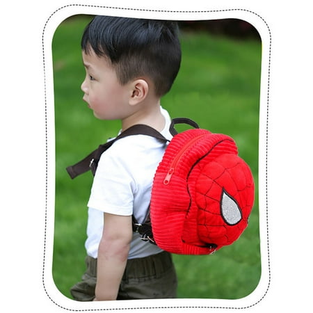 YXwin Spiderman Mini Backpack with Leash Harness Short Plush Fabric Anti-Lost Children Backpack Carry Toys Candies for Toddler Infants Boys Girls 1-3 Years Old
