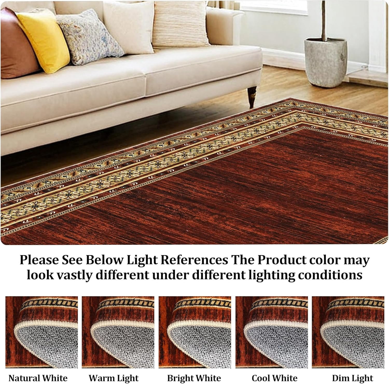 Memoryfield 2'x6' Runner Rug, Modern Bordered Washable Rug Non Slip Bedroom Runner Carpet for Laundry Room Kitchen, Red