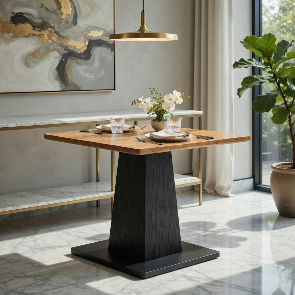 Hommoo 31.5 Inch Square Farmhouse Dining Table for 4, Rustic Wood-Grain Top with Pedestal Base, Space-Saving Kitchen & Breakfast Nook Table, Black