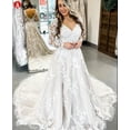 thumbnail image 3 of Women's Detachable V-Neck Wedding Dresses for Bride With Train Bridal Ball Gowns Long Sleeves, 3 of 4