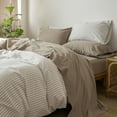 thumbnail image 3 of MooMee 100% Washed Cotton Sheet Set Queen Linen Like Textured Breathable Durable Soft Comfy 4pcs (Mocha Brown), 3 of 6