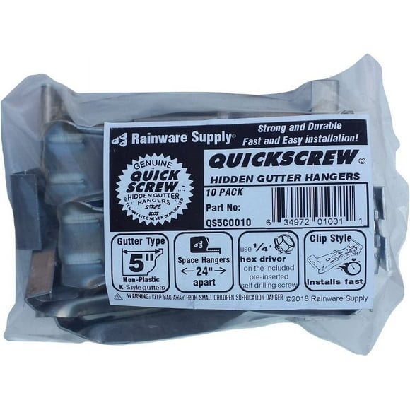 5" Premium Hidden Rain Gutter Bracket Hook Hangers with Screw Clip Style