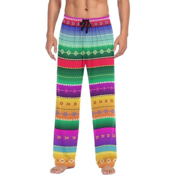 Mexican Serape Stripes Ghost Pajama Pants, Men's Lounge Pants Light with Drawstring and Pockets, Christmas New Year Birthday Father's Day Gifts, X-Large