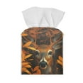 thumbnail image 2 of FUIALDOLG Tissue Box Cover Holder Square Tissue Cube Cover PU Leather Facial Organizer with Metal Button for Bathroom, Tabletop, Car, Night Stands, Office, Home, Kitchen -Fall Buck Deer, 2 of 7