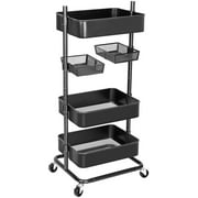 Anstar 3-Tier Rolling Utility Cart with 2 Rotatable Trays Adjustable Multifunction Storage Cart with Lockable Wheels Easy Assembly Makeup Cart Trolley Cart for Kitchen Bathroom Garage Salon (Black)