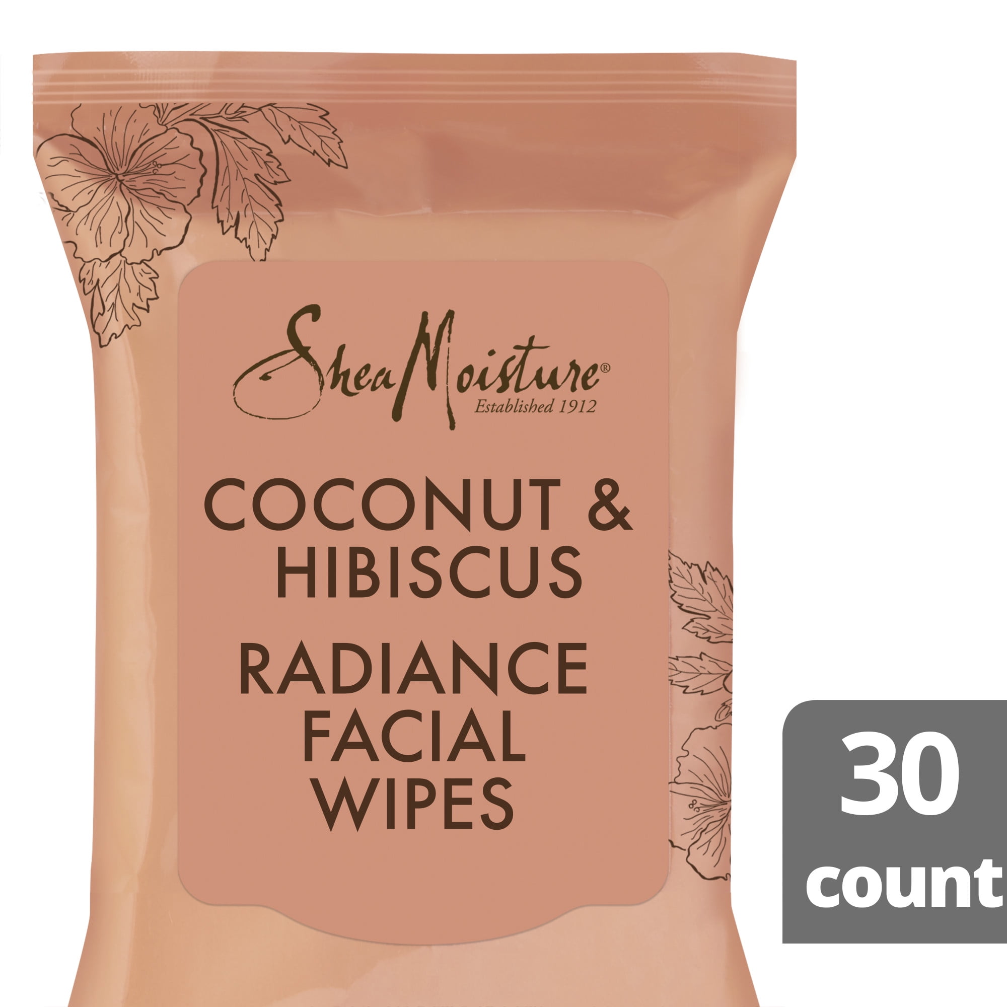 SheaMoisture Radiance Facial Wipes for Dull Skin Coconut and Hibiscus Paraben Free Skin Care 30 Count