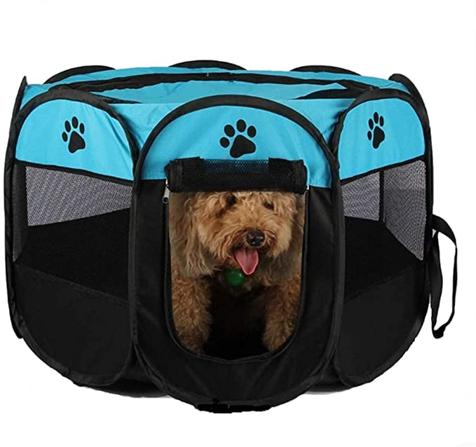 Portable Pet Playpen, Foldable Dog Playpens, Indoor/Outdoor Pet Exercise Kennel Tent Mesh Shade