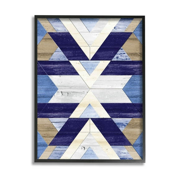 Blue Rustic Aztec Pattern Abstract Graphic Art Black Framed Art Print Wall Art