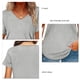 thumbnail image 4 of Camiseta de mujer simple con rayas verticales de corte holgado y manga corta con cuello en V de color puro para el verano, 4 of 6