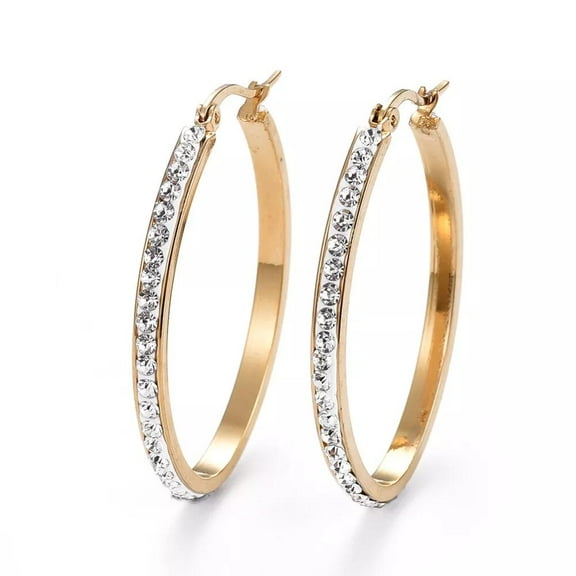 Stainless Steel Hoop Earrings Rhinestone Crystal Gold 43X30X3Mm Pin 0.7X1Mm P324