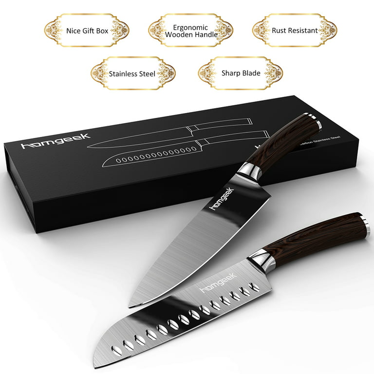 Homgeek Wood Handle Chef Knife & Santoku Knife Set Germany Steel