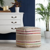 Jani Soulard 20" x 20" x 20" Beige & Multicolor Square Pouf Ottoman
