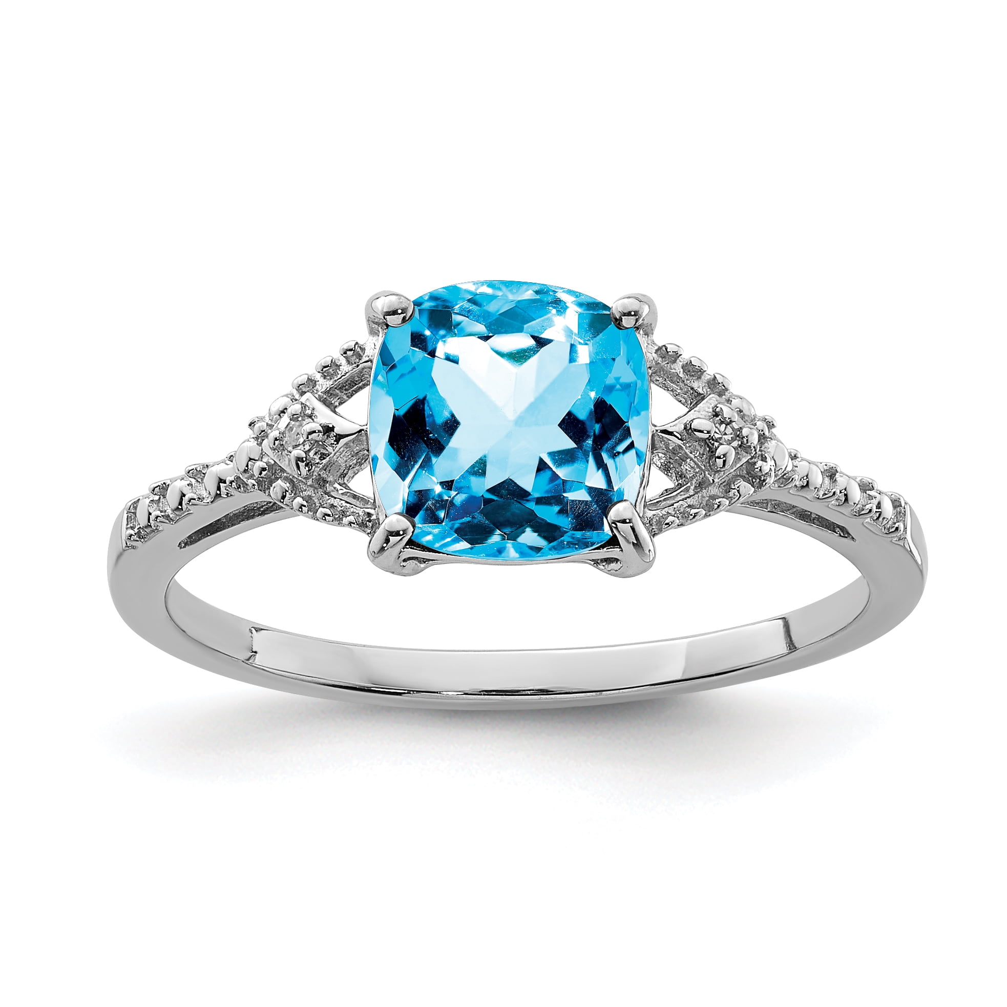 925 Sterling Silver Diamond Sky Blue Topaz Band Ring Size 8.00 Gemstone ...