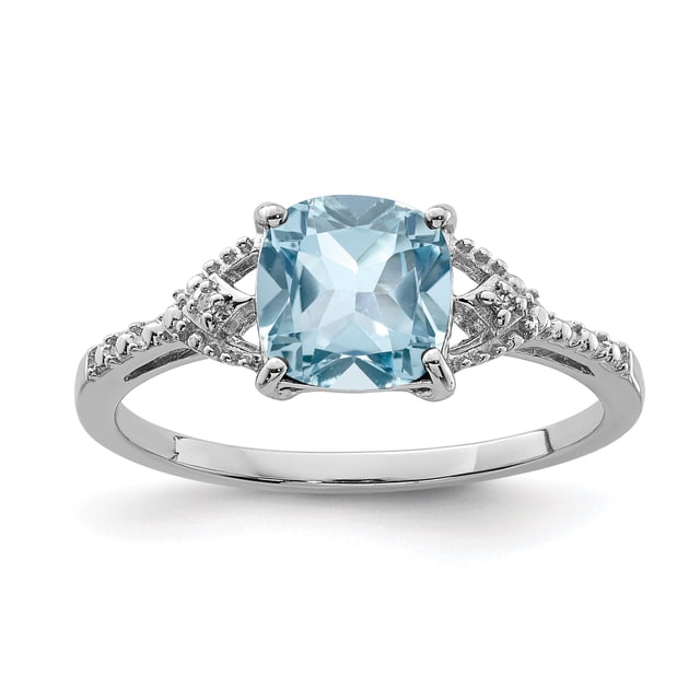 925 Sterling Silver Diamond Sky Blue Topaz Ring Gemstone