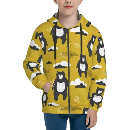 

Hoodies for Women Cartoon bear yellow Long Sleeve Sweatshirt Drawstring Zip Up Hoodie with Pockets Teen Girl Clothes