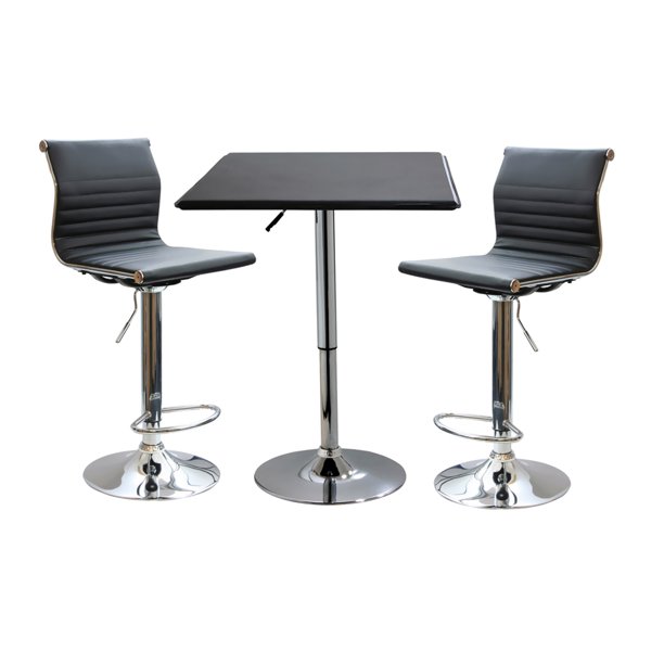 Offex Set Of 3 Contemporary Adjustable Height Bar Table And Stool Black Silver Walmart Com Walmart Com