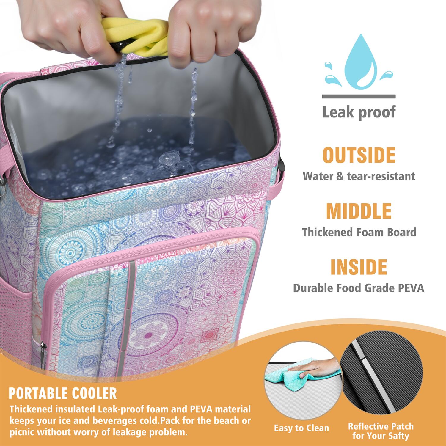 Travel Cooler Bag - Boho Bohemia Flower Camping Beer Cooler Backpack with Bottle Opener- Waterproof Insulated Picnic Backpacks - Cooler Bag for Beach