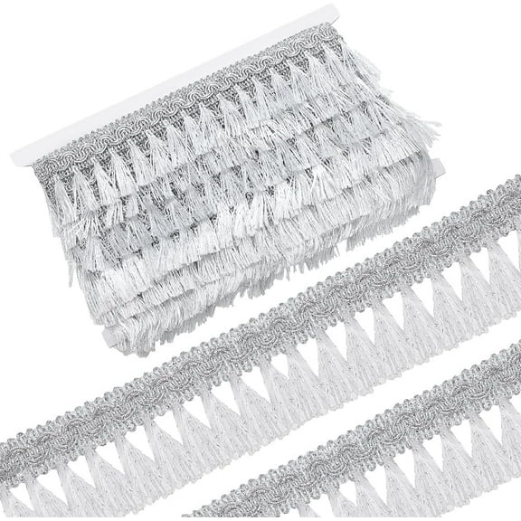 9.8 Yards Fringe Tassel Sewing Trim 1.8inch Wide Silver Color Fringe Trim for Sewing Polyester Tassel Wave Ribbons for DIY Crafts Clothes Garment Dress Curtain Decoration