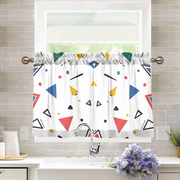 Yayeee Kitchen Curtains Tier Pair Light Filtering 27"x36" Rod Pocket Short Cafe Window Panel, Colorful Geometric