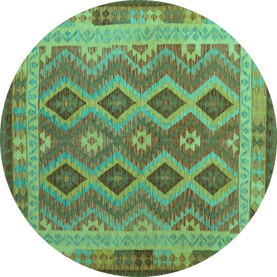 Ahgly Company Machine Washable Indoor Round Southwestern Turquoise Blue Country Area Rugs, 7' Round