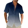 thumbnail image 2 of WREESH Men's Summer Casual Linen Shirts Beach Button Down Shirt Gradient Short Sleeved Lapel Shirt with Pocket Dark Blue, 2 of 6