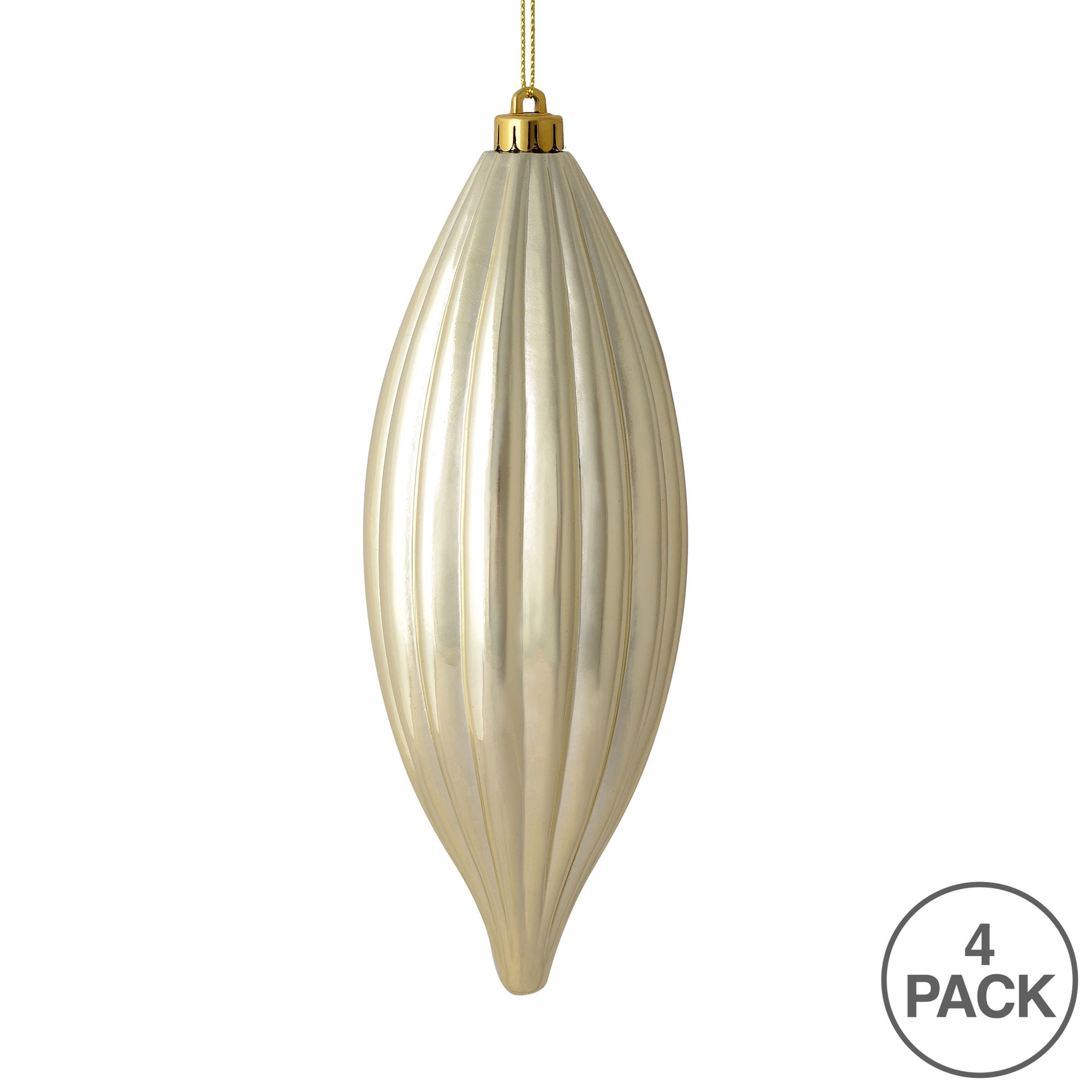 Vickerman 8" Champagne Shiny Line Finial Ornament, Pack of 4