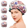 thumbnail image 7 of Shower Caps,Pioneer Flower Floral Print Pattern Waterproof Shower Cap for Women 4 Pieces,Double Reusable Hair Cover for Shower PEVA Elastic Stretch Hem, 7 of 7