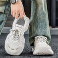 thumbnail image 4 of Men's All White Mesh Chunky Dad Sneakers Shock Absorbing Non Slip Height Increasing Retro Street Walking Shoes, 4 of 5