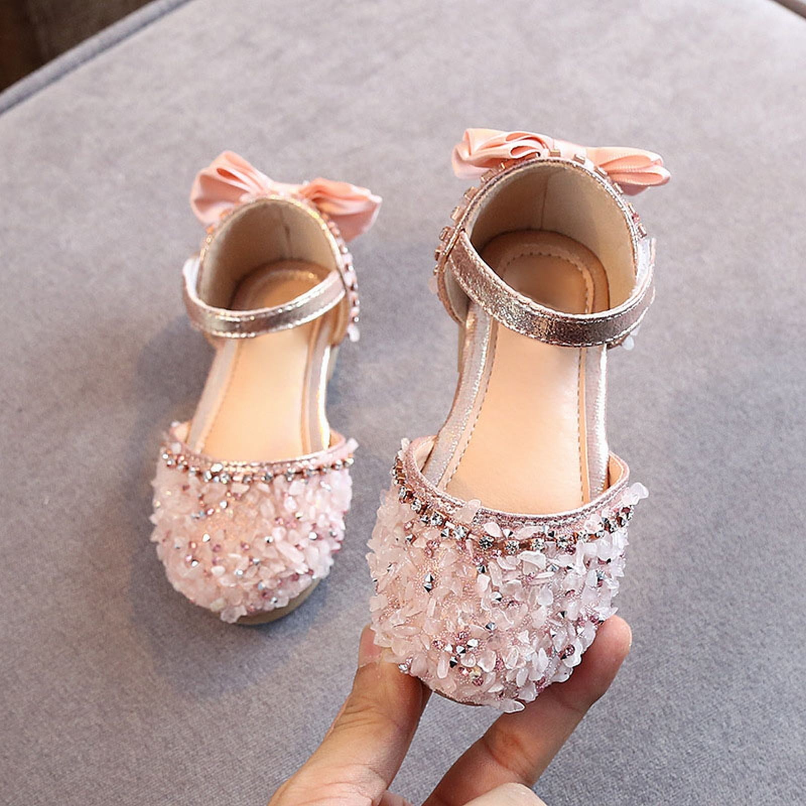 PEASKJP Espadrille Sandals for Girls Soild Bowknot Princress Shoes Soft Sole Non Slip Pink 29