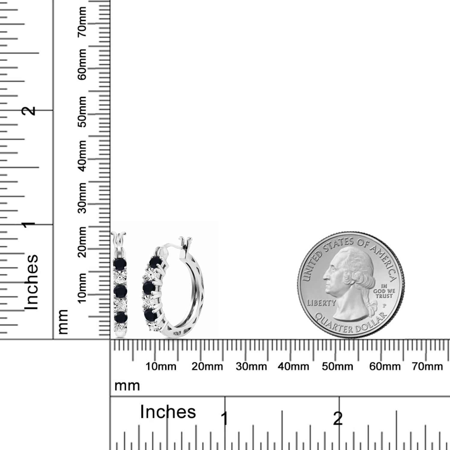 Gem Stone King 925 Sterling Silver Round Black Onyx and White Lab Grown Diamond Hoop Earrings for Women (0.61 Cttw, Gemstone Birthstone, Round 3MM)