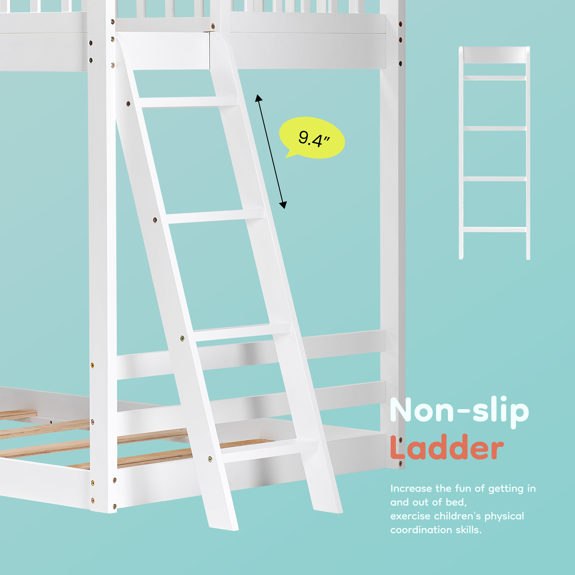 Gianna Twin Over Twin Wood Bunk Bed, Low Loft with Ladder, Roof & Safety Guardrails, Easy Assembly, White