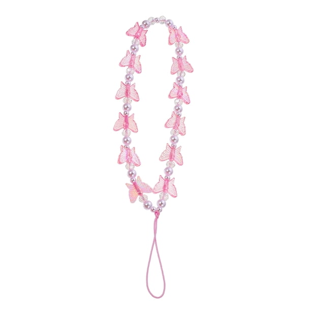 Cordón para teléfono con mariposas, correa de perla para teléfono, adorno colgante para teléfono