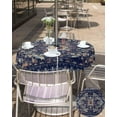 thumbnail image 4 of Navy Blue Boho Outdoor Tablecloth - 60 Inch Round Dining Table Cover, Abstract Art Ethnic Vintage Geometric Waterproof Outdoor Table Cloth with Umbrella Hole & Zipper for Picnic/Patio/Party, 4 of 5