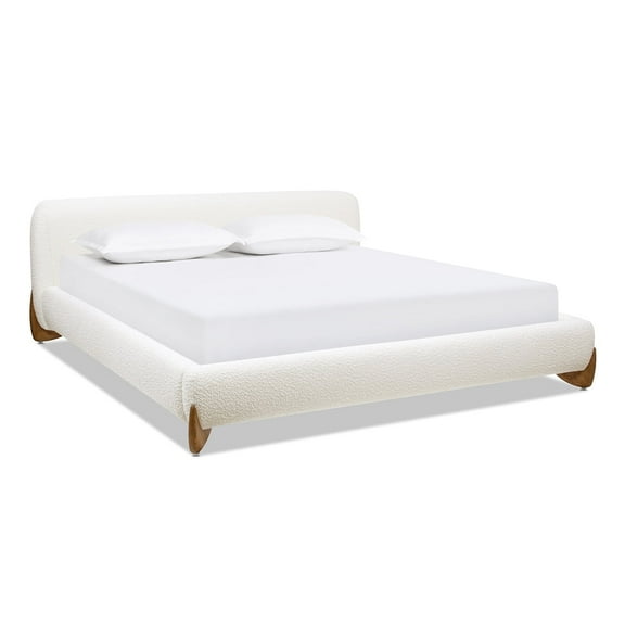Jennifer Taylor Home Alpine Puffy Modern Platform Bed, King, Ivory White Boucle