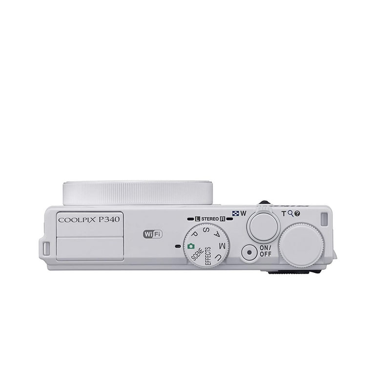 Nikon COOLPIX P340 12.2 MP Wi-Fi CMOS Digital Camera with 5x Zoom NIKKOR Lens and Full HD 10(White ) + Pixi-Basic 32GB I3ePro Accessory Bundle