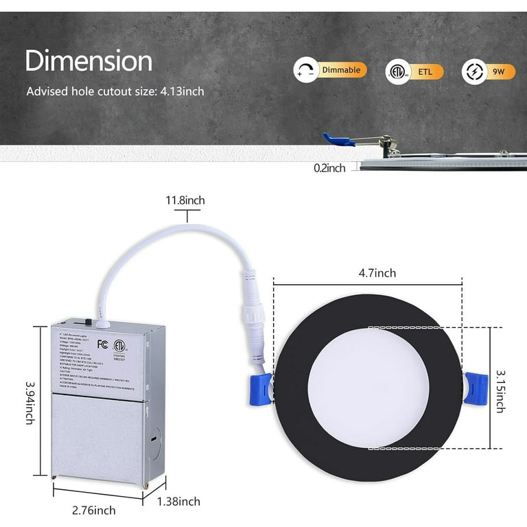 6 Pack Black Recessed Lights 4 Inch with Night Light Canless Ultra Thin Wafer Downlight Pot Outdoor Exterior Soffit Lighting Dimmable 5 Color