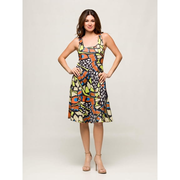 Womens Butterfly Print Flared Dress