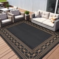 thumbnail image 3 of Garvee 8'x10' Outdoor Rug Modern Bordered Geometric Rug Waterproof Reversible Plastic Straw Rug for Patio Camping RV Balcony Backyard, Black Brown, 3 of 6
