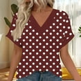 thumbnail image 3 of Olyvenn Womens Hollow Out V Neck T Shirts Floral Printed Short Sleeve Tunic Tee Tops Summer Casual Loose Eyelet Blouses Wine M, 3 of 5