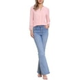 thumbnail image 2 of Blusas de encaje de ganchillo de manga larga con media botonera para mujer Allegra K en rosa claro M, 2 of 6