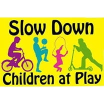 Slow Down Children at Play Sign Children Playing Yard Caution Lawn Slow Down Sign Outdoor Children Playing Sign Safety Iron Poster 8x12 inch