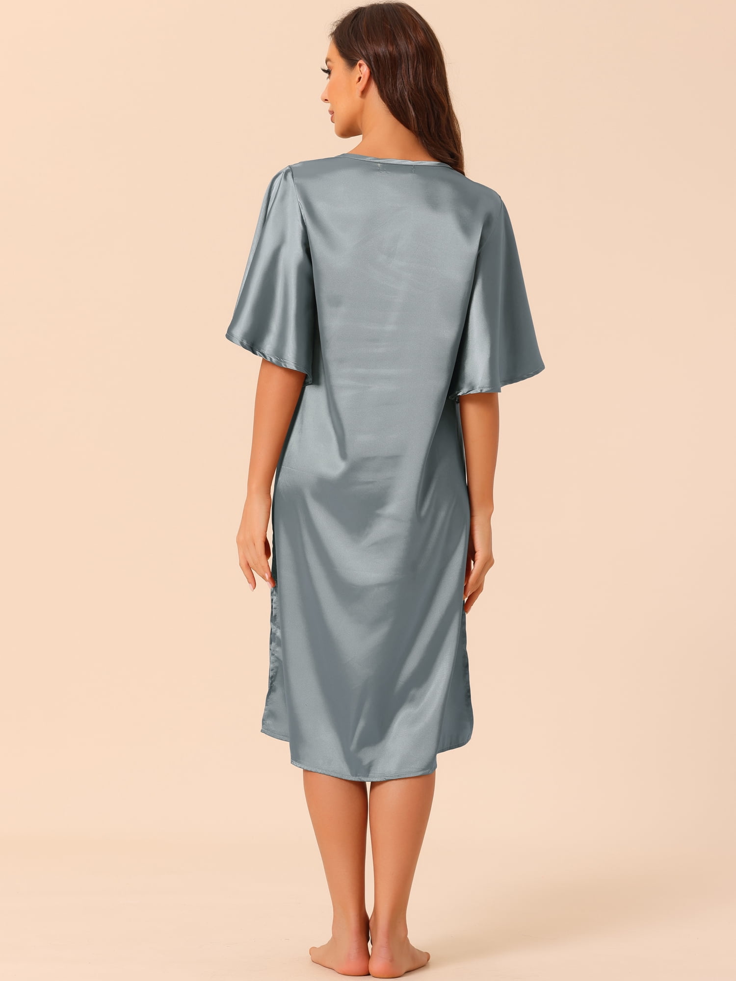 DARING DIVA Women's Satin Flare Bell Short Sleeve Nightgown XS Silver