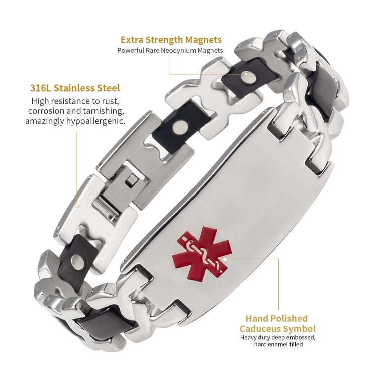 Wollet Stainless Steel Medical Alert Bracelets for Men, Diabetic