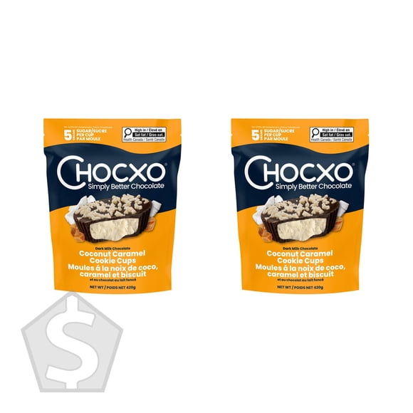 ChocXO Dark Milk Chocolate Coconut Caramel Cookie Cups, 420 g (Pack of 2), 840 g Total