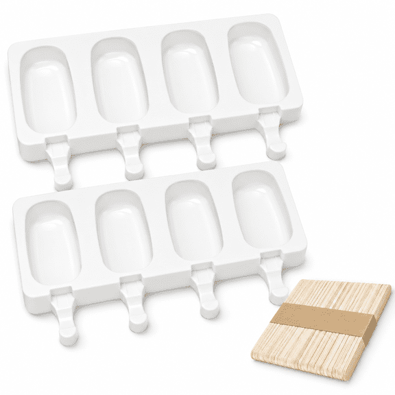 Kawihcie 4-Well Ice Cream Oval Cake Pop Mold Silica Gel Ice Pop Makers, White