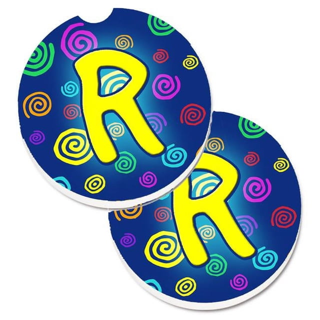 Carolines Treasures CJ1011-RCARC Letter R Initial Monogram Blue Swirls Set of 2 Cup Holder Car Coaster